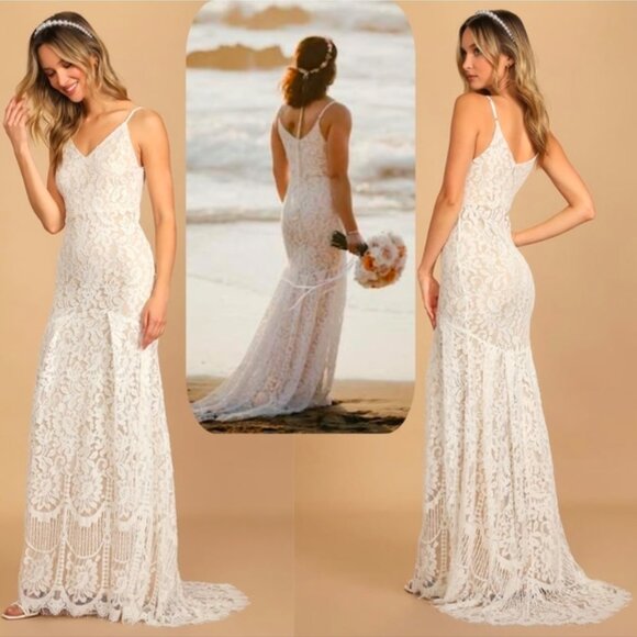 Lulus ✦ Full of Hope Lace Mermaid Dress ✦ Sleeveless Maxi w/ Train Size XS - Picture 2 of 16